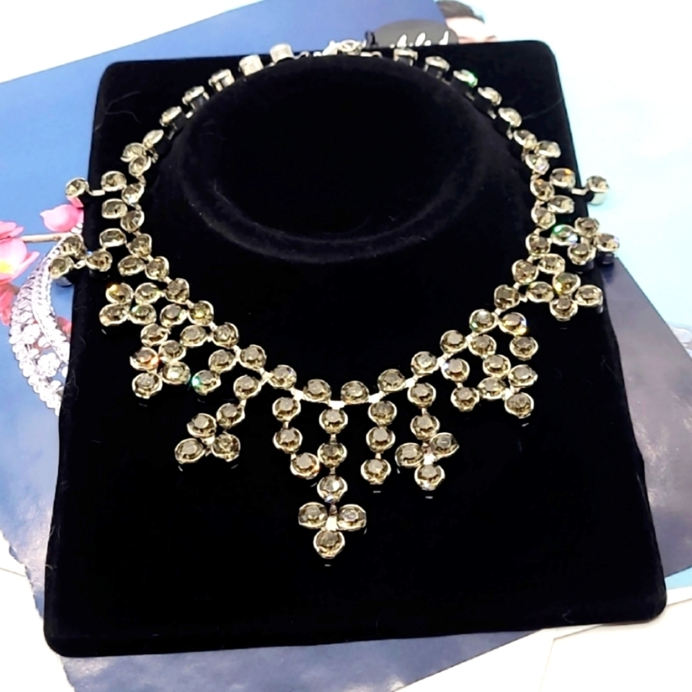 Vintage Glamourous Black Crystal Constellation Statement Silver Necklace